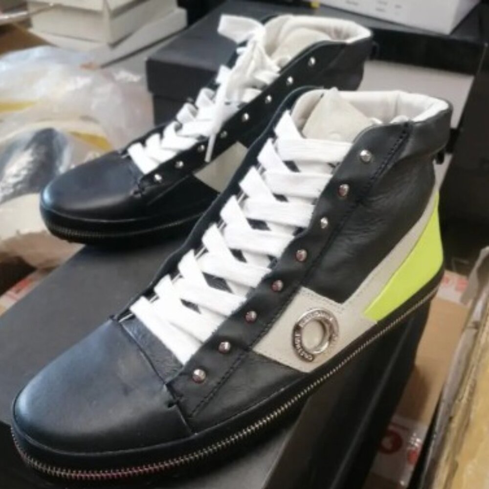 Men's CNC - Costume National Black Leather High Trainers - 40.5 EU/ 8 US